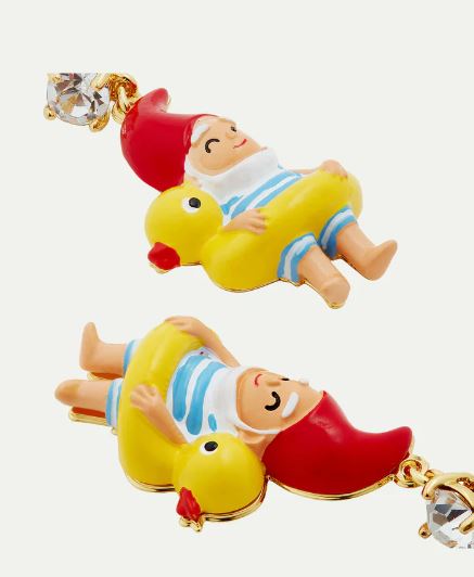 Garden gnome and inflatable duck ring post earrings