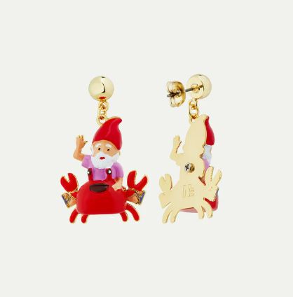 Garden gnome and red crab post earrings