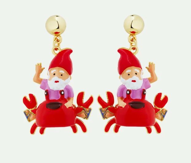 Garden gnome and red crab post earrings