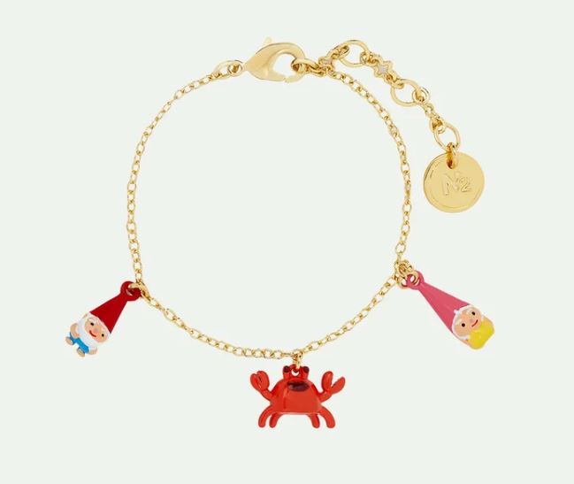 Garden gnome and red crab charm bracelet