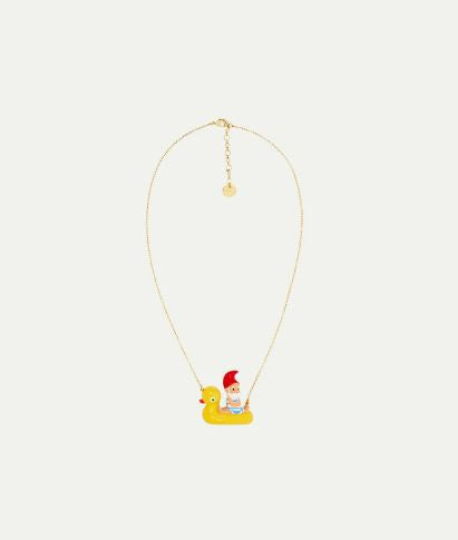 Garden gnome and inflatable duck ring statement necklace