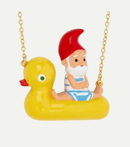 Garden gnome and inflatable duck ring statement necklace