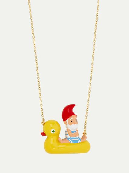 Garden gnome and inflatable duck ring statement necklace