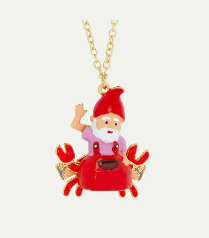 Garden gnome and red crab pendant necklace