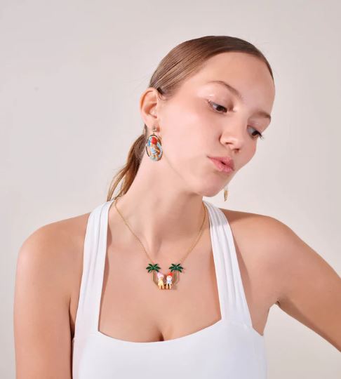 Toadstool family couple and palm tree statement necklace