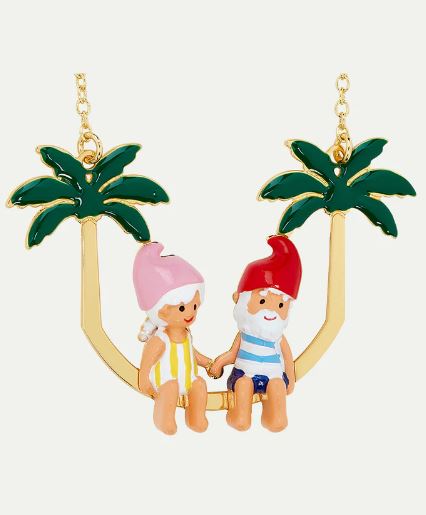 Toadstool family couple and palm tree statement necklace