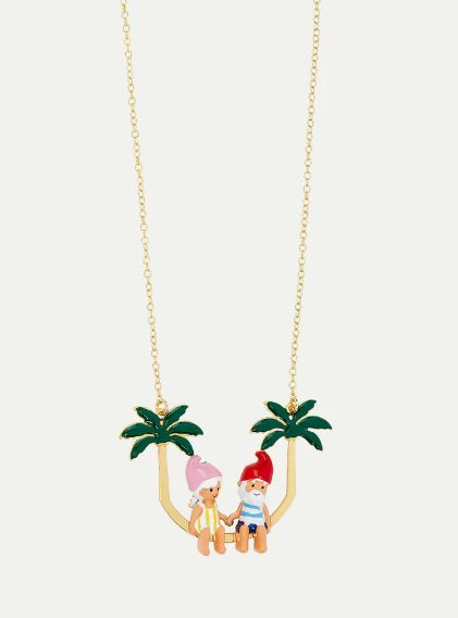 Toadstool family couple and palm tree statement necklace