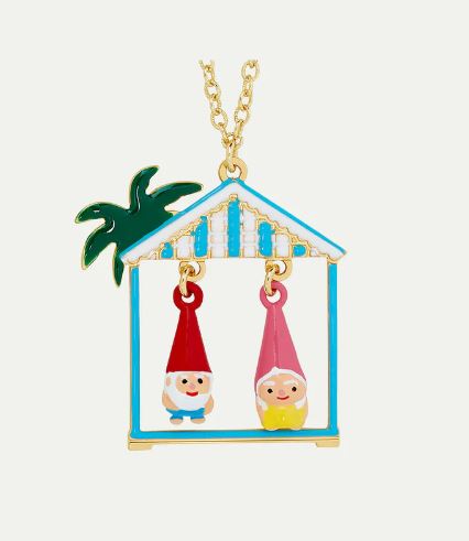 Toadstool Family couple and beach hut pendant necklace