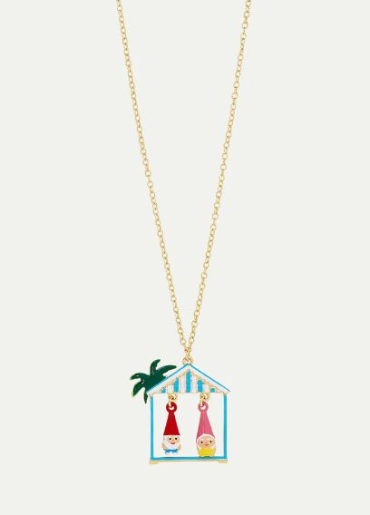 Toadstool Family couple and beach hut pendant necklace