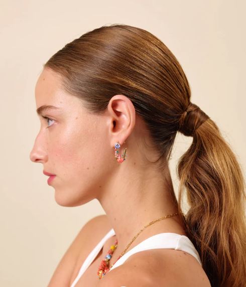 Seashell, coral and cut glass stone earrings