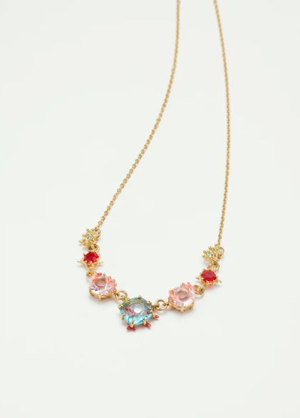 Coral and cut glass tone statement necklace