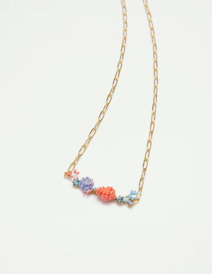 Seashell, coral and cut glass stone statement necklace