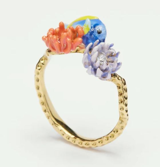 Blue fish, pink anemone and sea urchin adjustable ring