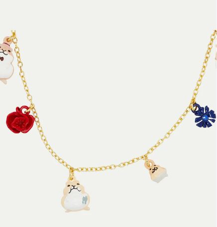 Hamster family and flower charm necklace