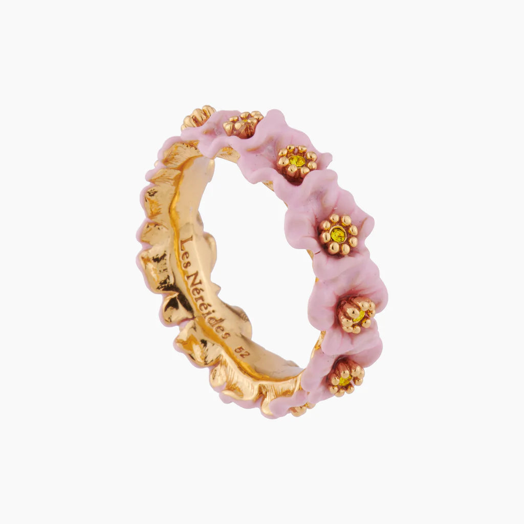 PINK FLOWERS AND GOLDEN PISTILS THIN RING