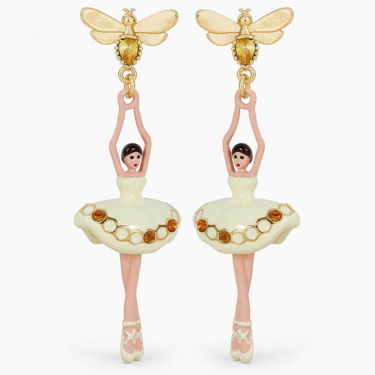 SPARKLING RHINESTONES BALLERINA AND BEE POST EARRINGS