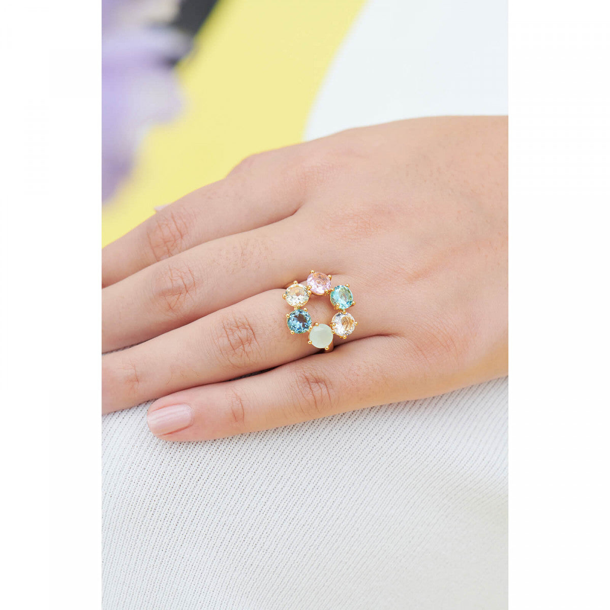 LA DIAMANTINE ACQUA AZZURA THIN 6 STONES RING